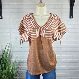 Savanna Jane Embroidered Andree Amber Top Brown and Pink Size Small